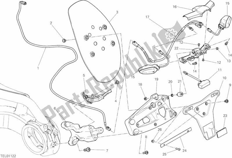All parts for the Plate Holder of the Ducati Diavel Xdiavel Sport Pack Brasil 1260 2018